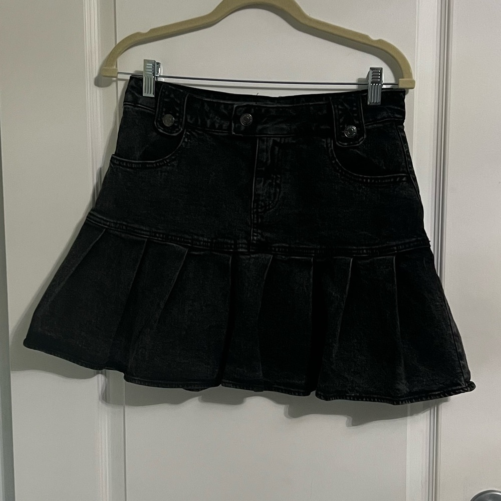 Black denim ruffled mini skirt